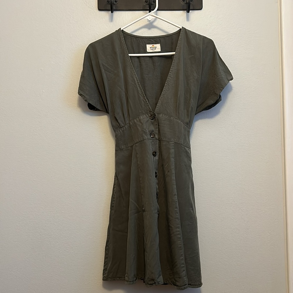 Marine Layer Army Green Tencel Mini Dress